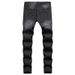 Men's Clothing Stock Summer Black Casual Youth Trousers Non Elastic Mid Waist Multi Hole Straight Jeans_viptrois.com