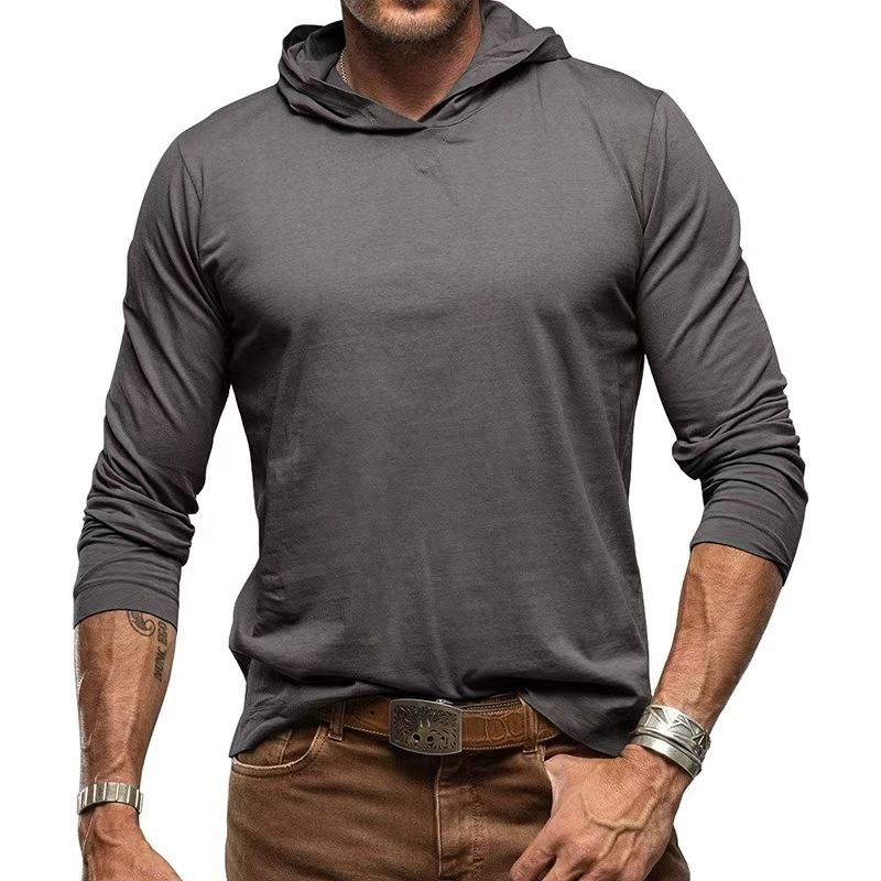 Men's Clothing Foreign Trade Men's Long Sleeve Tops T Shirts Pure Cotton Hooded Sweatshirts_viptrois.com