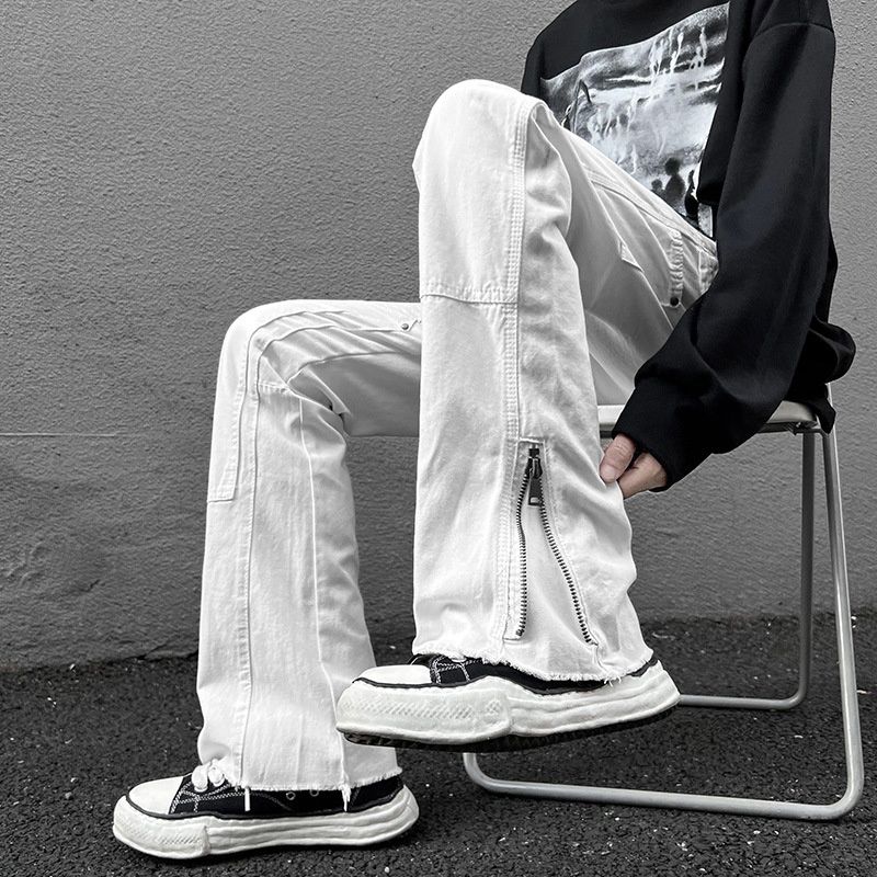 Loom Retro Jeans For Men, European And American High Street Vibe Style, Black Stretch Loose Straight Casual Pants_viptrois.com