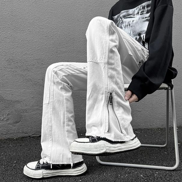 Loom Retro Jeans For Men, European And American High Street Vibe Style, Black Stretch Loose Straight Casual Pants_viptrois.com