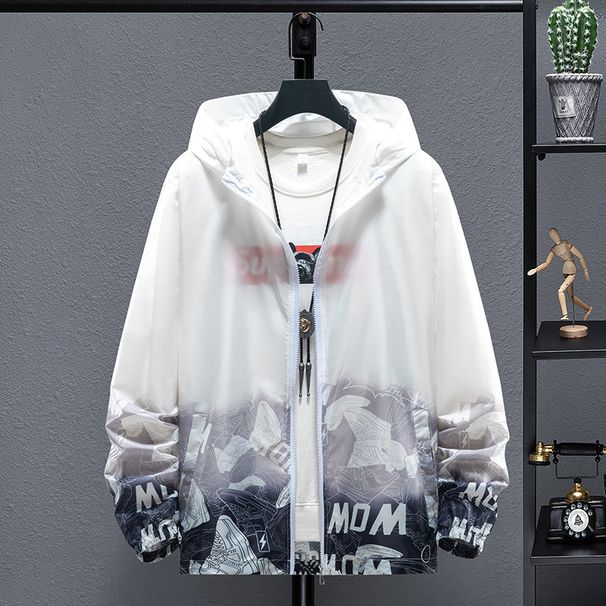 "Men's Summer Sun Protection Shirt With Logo Printing, Quick-Dry Outdoor Fishing Shirt, Lightweight UPF 30+ Hooded Jacket For Running & Sports"_viptrois.com