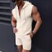 Men's Clothing New Fashion Men's Hooded Suit Zipper T Shirt Plaid Sleeveless Vest Shorts Men's Casual Two Piece Suit_viptrois.com