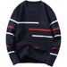 Loom Cross-Border European And American Spring Round Neck Striped 2023 New Export Men's Casual Loose Knitted Sweater_viptrois.com