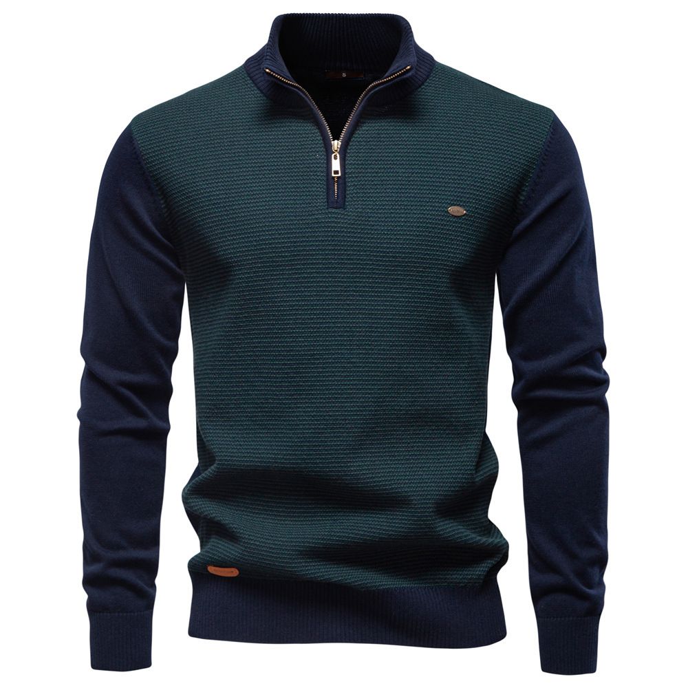 Half Zipper Men's Stand-Up Collar Cotton Sweater High Quality Business Casual Knitted Sweater Men's_viptrois.com