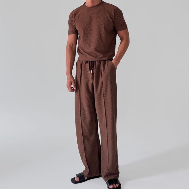 Men's Clothing Spring And Summer New Texture Men's Round Neck T Shirt Tops Casual Trousers Fashionable Men's Suit_viptrois.com