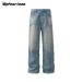 Men's Clothing Retro Washed Cat Whisker Clean Fit Straight Wide Leg Jeans Trendy Men And Women Loose Casual Trousers_viptrois.com