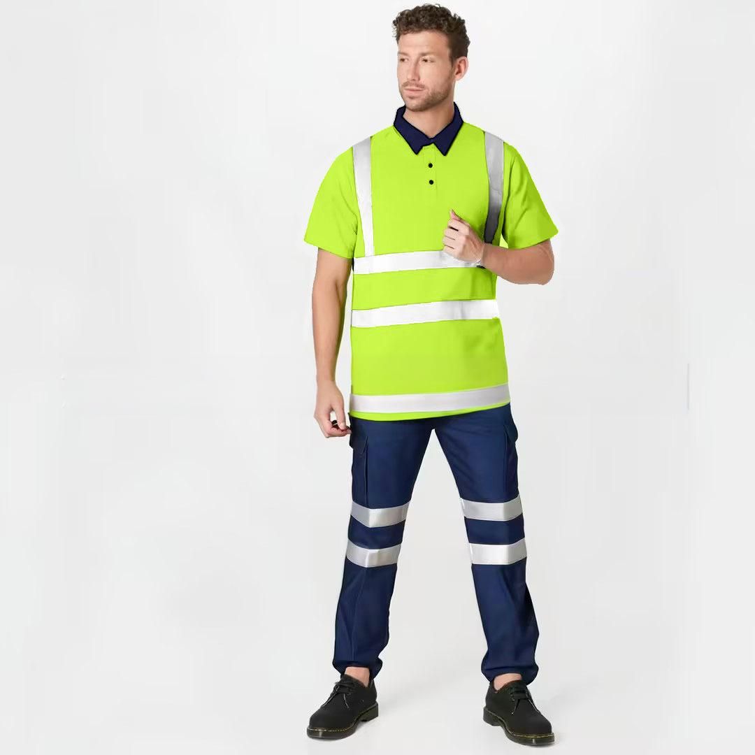 Men's Clothing Road Construction Long Sleeve Reflective Polo Shirt Work Clothes Lapel Quick Dry Safety Construction Worker Tops_viptrois.com
