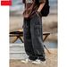 Men's Clothing Double Stereo Pocket Jeans Retro Washed Splicing Straight Loose Trousers_viptrois.com