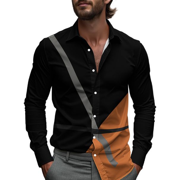 Simple Mens Shirt Spring Single Breasted Lapel Design Shirt New Daily Fashion Casual Loose Comfortable Business Shirts Geometric_viptrois.com