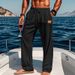 Men's Clothing Four Seasons Thin Beach Leisure Lace Up New Men's Cotton And Linen Drawstring Straight Trousers_viptrois.com