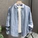 Spring And Summer New Men's Linen Solid Color Lapel Long Sleeved Shirt Trendy All Match Loose Casual Shirt Jacket Men_viptrois.com