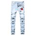 Men's Clothing New Men's Embroidered Rose Denim Ripped Light Blue Pants Slim Stretch Trousers_viptrois.com