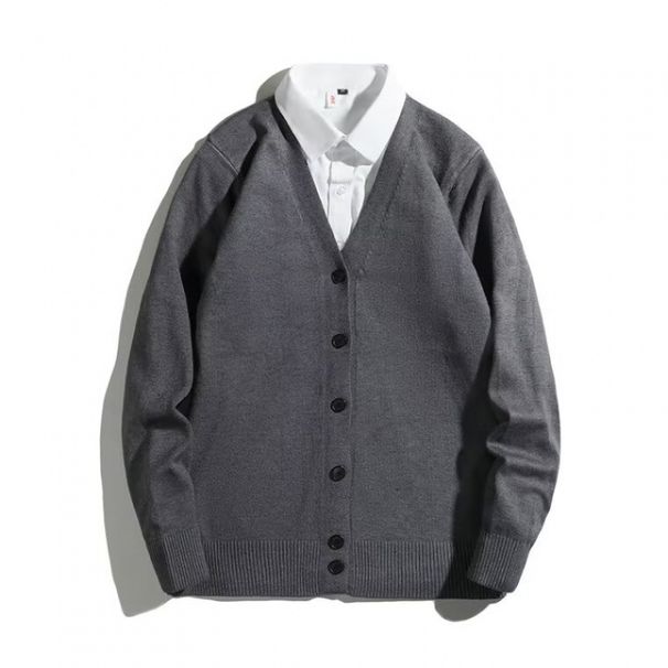 Thin Solid Color V-neck Cardigan Jacket, Men's Casual Versatile Long Sleeved Sweater, Air-conditioned Sweater_viptrois.com