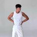 White Ribbed Stretch Slim Fit Vest Style Men's Summer Sleeveless T-Shirt Casual Sports Top_viptrois.com
