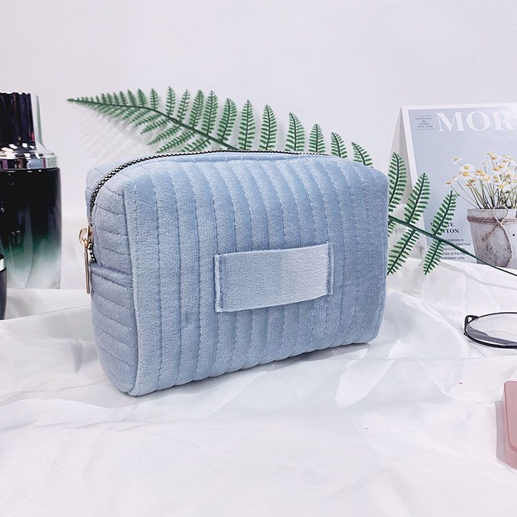 Makeup Tools & Accessories Velvet Cosmetic Bag, Large Capacity Portable Toiletry Bag, Embroidered Stripes, High Value Bridesmaid Storage Bag_viptrois.com