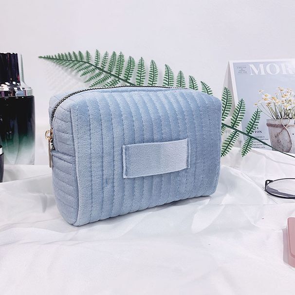 Makeup Tools & Accessories Velvet Cosmetic Bag, Large Capacity Portable Toiletry Bag, Embroidered Stripes, High Value Bridesmaid Storage Bag_viptrois.com