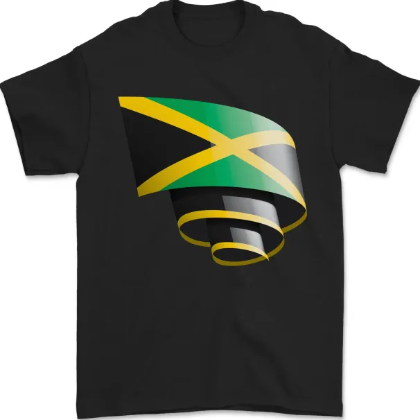 Curled Jamaican Flag Jamaica Day Football Mens T-Shirt Mens Womens Tees Top 100% Cotton_viptrois.com