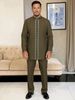 Men's 2-Piece Suit – Elegant Embroidered Long-Sleeve Shirt & Trousers Set Wedding, Business & Festival Formal Wear In White, Ivory, Black & Green_viptrois.com