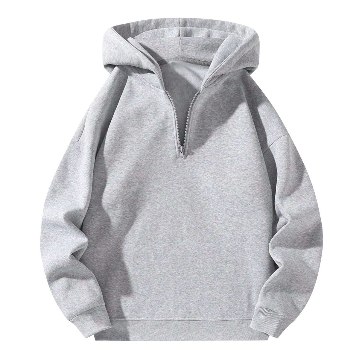 Fleece-Lined Zip Hoodie – American Streetwear Oversized Pullover With Drawstring, Solid Colors (Black/Navy/Beige/White)_viptrois.com
