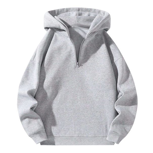 Fleece-Lined Zip Hoodie – American Streetwear Oversized Pullover With Drawstring, Solid Colors (Black/Navy/Beige/White)_viptrois.com
