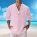 Men's Clothing Casual Beach Style Stand Up Collar Shirt Fashion V Neck Solid Color Tie Dyed Long Sleeved Cotton And Linen Shirt_viptrois.com