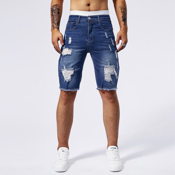 Men's Clothing Micro Elastic Slim Summer Five Point Jeans Casual Shorts Loose Men's Denim Shorts 5 Points Hole_viptrois.com