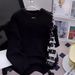 Oversized Distressed Knit Sweater – Lettering Jacquard & Color-Block Design (Unisex, M-3XL, Black/Beige)_viptrois.com