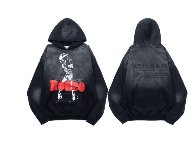 2024 New RODEO Printed Washed Hooded Sweatshirt Pullover Versatile Hoodie Long Sleeve Top_viptrois.com