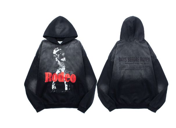 2024 New RODEO Printed Washed Hooded Sweatshirt Pullover Versatile Hoodie Long Sleeve Top_viptrois.com