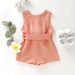 Kids' Clothing New Style Girls Baby Solid Color Button Front Tight Bow Belt Jumpsuit_viptrois.com