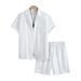 Men's Summer Casual Short Sleeved Shirt And Shorts Set White Drape Breathable Loose Fit Two Piece Suit for Wholesale_viptrois.com