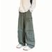 Heavyweight Utility Cargo Pants – Vintage Washed Workwear Jeans With Adjustable Drawstring (Black/Army Green/Coffee, Extended Sizes 5XL-9XL)_viptrois.com
