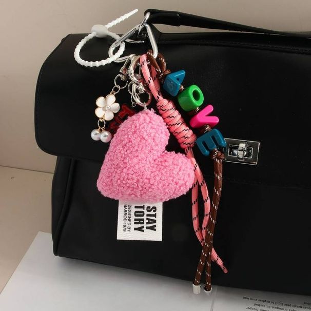 Fluffy Love Heart Keychain - Cute & Stylish Bag Charm Accessory For Purse, Backpack, Or DIY Decor (Pink)_viptrois.com