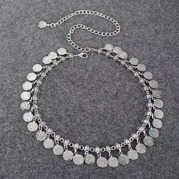 Ethnic Silver Flower Waist Chain - Thin & Decorative Iron Belt For Women, Simple Dress Jewelry_viptrois.com