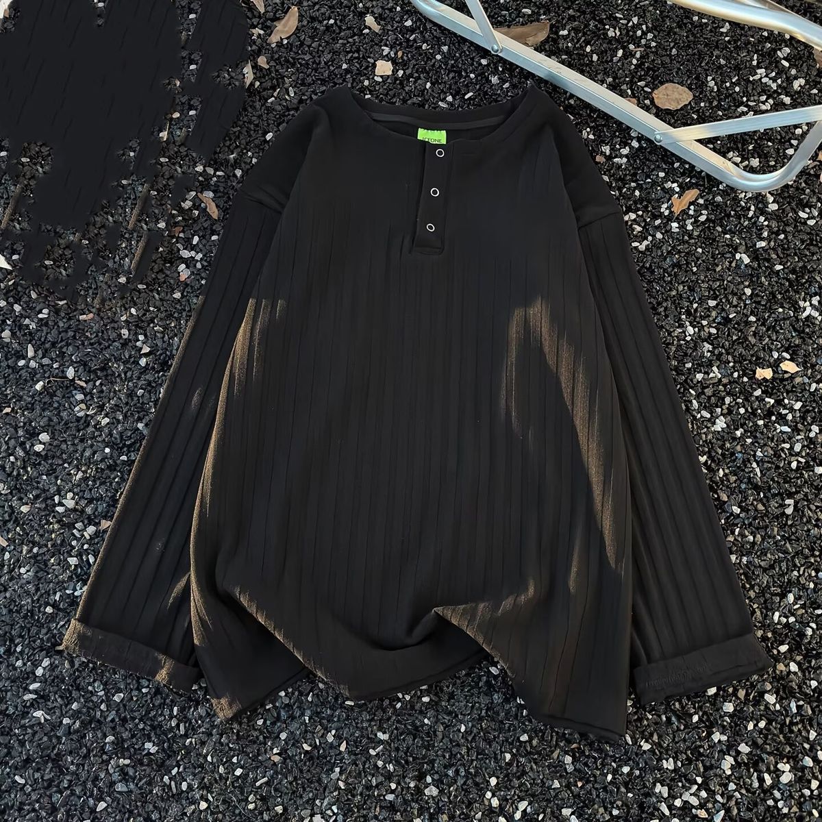 Men’s Retro Shirt – Streetwear Style, Embroidered Lettering, Half-Zip Design (M-3XL, Striped, Lightweight)_viptrois.com
