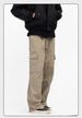 Men's Cotton Cargo Pants – Relaxed Fit Straight-Leg Workwear Trousers (Multi-Pocket, Adjustable Belt, Classic Khaki/Black)_viptrois.com