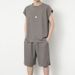 Men's Summer Sleeveless T-Shirt Casual Vest Tank Top Shorts Waffle Thin Ice Silk Sports Two-Piece Set_viptrois.com