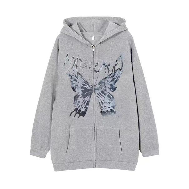 Gothic Unisex Hoodie With Skull & Butterfly Print – Oversized Zip-Up Streetwear Pullover For Men & Women_viptrois.com