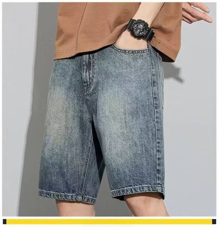 2025 Summer Denim Shorts Men's Thin Casual Loose Straight Washed Five-inch Jeans_viptrois.com