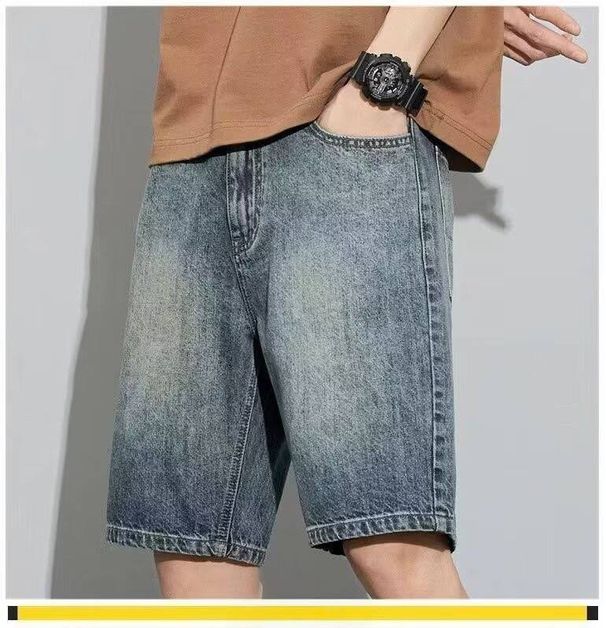 2025 Summer Denim Shorts Men's Thin Casual Loose Straight Washed Five-inch Jeans_viptrois.com