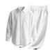 Men's New Linen Plain-color Collar Button-down Casual Long-sleeved Long Pants Men's Suit_viptrois.com