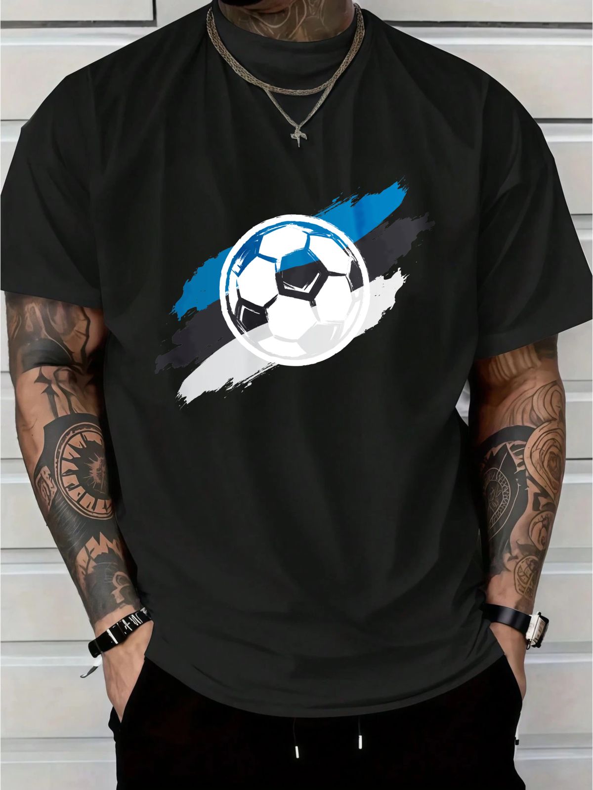 Soccer Style T Shirt With Football Graphic Design Cotton Blend Casual Wear For Men And Sports Fans Size M L XL XXL Single Piece_viptrois.com