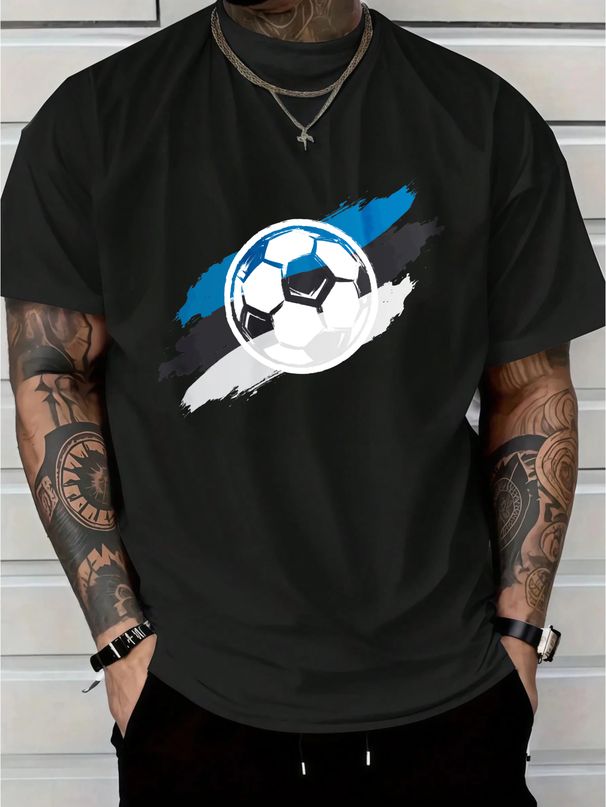 Soccer Style T Shirt With Football Graphic Design Cotton Blend Casual Wear For Men And Sports Fans Size M L XL XXL Single Piece_viptrois.com