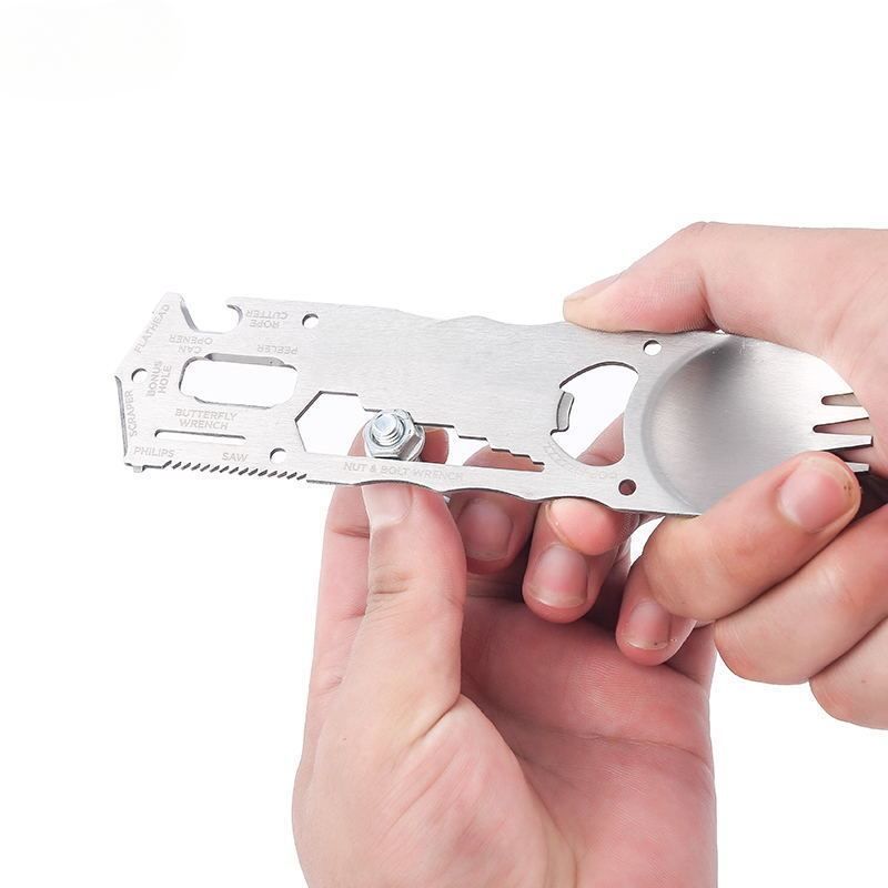 Stainless Steel Spoon Fork Knife Integrated Creative Multifunctional Outdoor Camping Tableware_viptrois.com