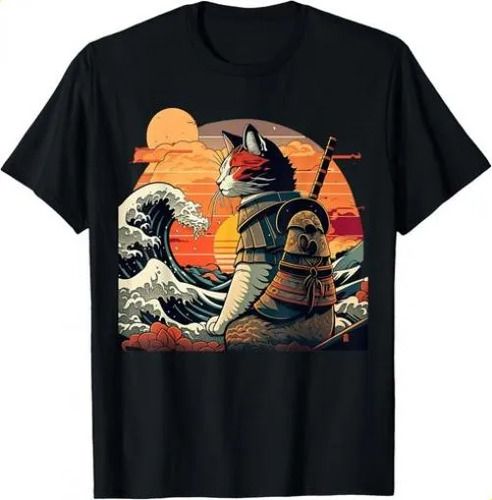T-shirtt-shirtjapanese Retro Samurai Cat The Great Wave By H_viptrois.com