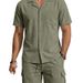 Men's Linen Cotton Short Sleeve Shirt And Shorts Set Casual Breathable Summer Outfit With Collar_viptrois.com