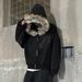 Men's Clothing Y2K Hooded Zip-Up Sweatshirt With Faux Fur Collar & Gothic Print - Streetwear Unisex Oversized Pullover For Men & Women (Black, Grey)_viptrois.com