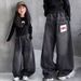 KA49 Black Stitching Jeans For Girls New Children's Miscellaneous European And American Jeans_viptrois.com
