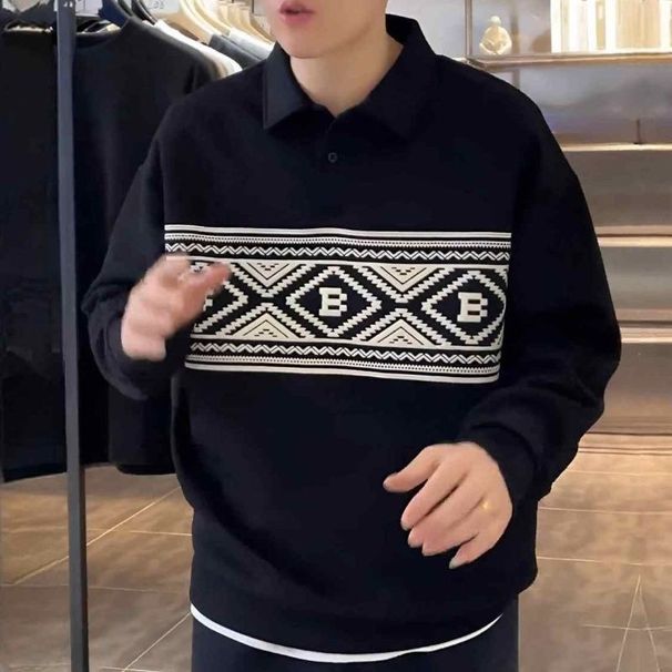 Loom Loom Autumn Winter New Cashew Flower Classic Heavyweight Turn-down Collar Sweatshirt Men's Trendy Versatile Long Sleeve Base_viptrois.com