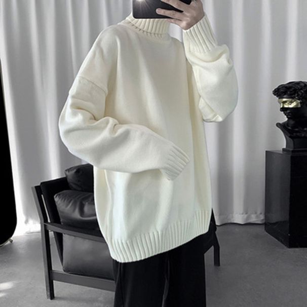 Loom Autumn Wint Hong Kong Style Inn Men Korean Vsion Loose Trendy High Neck Knitted Casual Vsatile Solid Color_viptrois.com